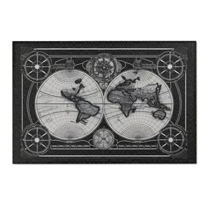 Teppich | Steampunk Weltkarte Teppich | Fügen Sie Ihrem Wohnzimmer einen Hauch von viktorianischem Charme mit einem Jules Verne-Gefühl | Platz V4