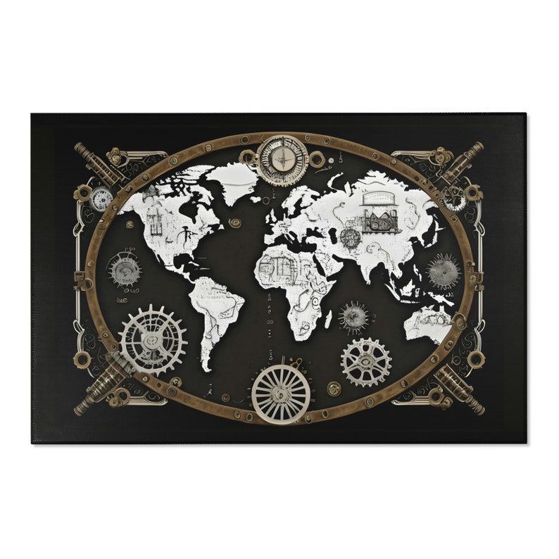 Area Rug | Steampunk World Map Area Rug | Add a Touch of Victorian ...