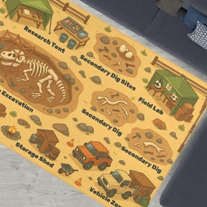 Dinosaurier Spielmatte - Top-Down Fossilien Ausgrabung Karte Teppich für STEM Lernen und fantasievolles Spiel - Archäologie Spielteppich für Kinder V3