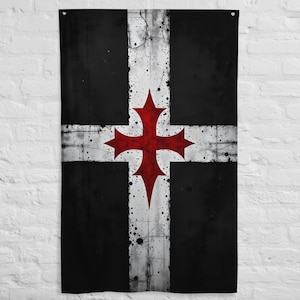 Knights Templar Banner - Crusaders Flag Wall Art - Battle-Worn Medieval Decor - LARP & History Enthusiast Gift V2