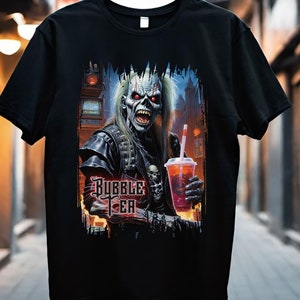 Bubble Tea Metalhead T-Shirt - Funny Heavy Metal Power Tee - Death Metal Humor Gift - Y2K Funny Metal T-Shirt - Gen Z Humor V1