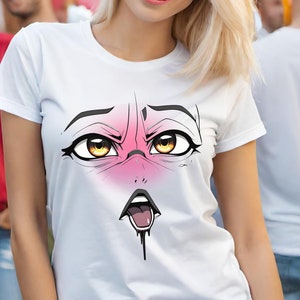 Simplistic Anime Ahegao T-Shirt - Minimalist Japanese Expression Tee for Subtle Otaku Style - Playful Anime Simple Shirt V4