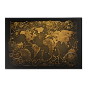 Teppich | Steampunk Weltkarte Teppich | Fügen Sie Ihrem Wohnzimmer einen Hauch von viktorianischem Charme mit einem Jules Verne-Gefühl | Weltall V2