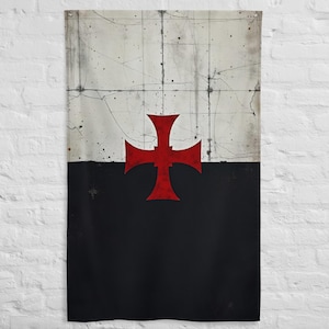 Knights Templar Banner - Crusaders Flag Wall Art - Battle-Worn Medieval Decor - LARP & History Enthusiast Gift V3