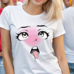 Simplistic Anime Ahegao T-Shirt - Minimalist Japanese Expression Tee for Subtle Otaku Style - Playful Anime Simple Shirt V5