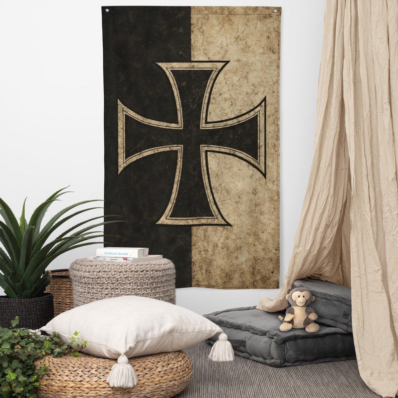 Iron Cross Banner - Gothic Medieval Wall Flag - Battle-worn Historical ...