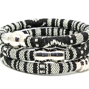 Men&#39;s Size BLACK & WHITE Woven Cotton Bracelet | Vegan Tribal Bracelet | Ethnic Bracelet | Unisex Bohemian Jewelry