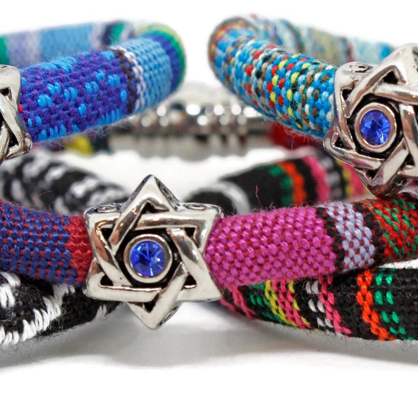 Star of David Woven Cotton Bracelet |  Swarovski Elements | Judaica  | Pick Color & Size | Bar or Bat Mitzvah, Hanukkah