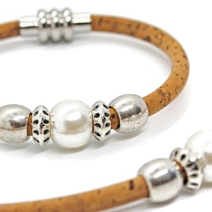 Chunky Beaded Cork Bracelet or Necklace | Eco-Friendly Vegan Cork Jewelry | Metal and Acrylic Beads | Magnetic Clasp