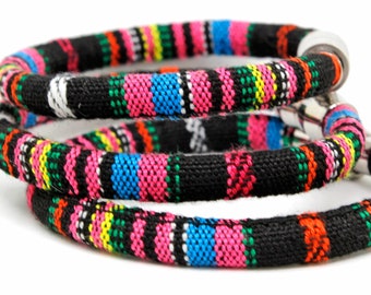 Black & Pink Patterned Woven 100% Cotton Bracelet or Anklet | Unisex Bracelet | Unisex Jewelry | Vegan Bohemian Bracelet | Gift For Her