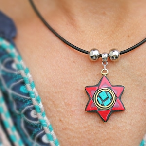 Mosaic Inlaid Star of David Pendant Necklace  | Nepal Handmade Pendant | Judaica Jewish | Tribal Necklace | Hanukkah Bat Mitzvah Gift