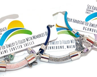 MAINE or NEW-HAMPSHIRE Sand Bracelet | Ogunquit Old Orchard Kennebunk York Wells Sebago Crescent Raymond Pond Rye Lobster Mussel Shells