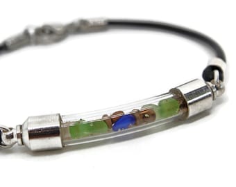 Pulseira personalizada de lembrança com areia – Cordão de couro ou macramê, pingente de estrela-do-mar