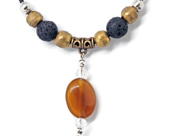 Dyed Agate Pendant Necklace | You Receive The Exact Necklace Shown | Ethiopian Beads | Lava Beads | Black Leather