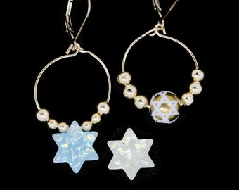 18k goud gevulde kralenoorbellen met keuze uit Davidster| Joodse oorbellen | Judaica | Chanoeka of Bat Mitswa cadeau