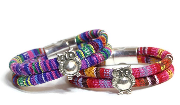 Woven Cotton Owl Bracelet | Bohemian Vegan Jewelry