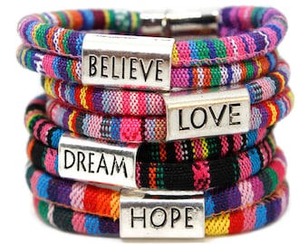 LOVE BELIEVE Dream Hope Affirmation Words Woven Cotton Bracelet | Choose Your Color | Vegan Unisex Bracelet | Gift For Him or Her