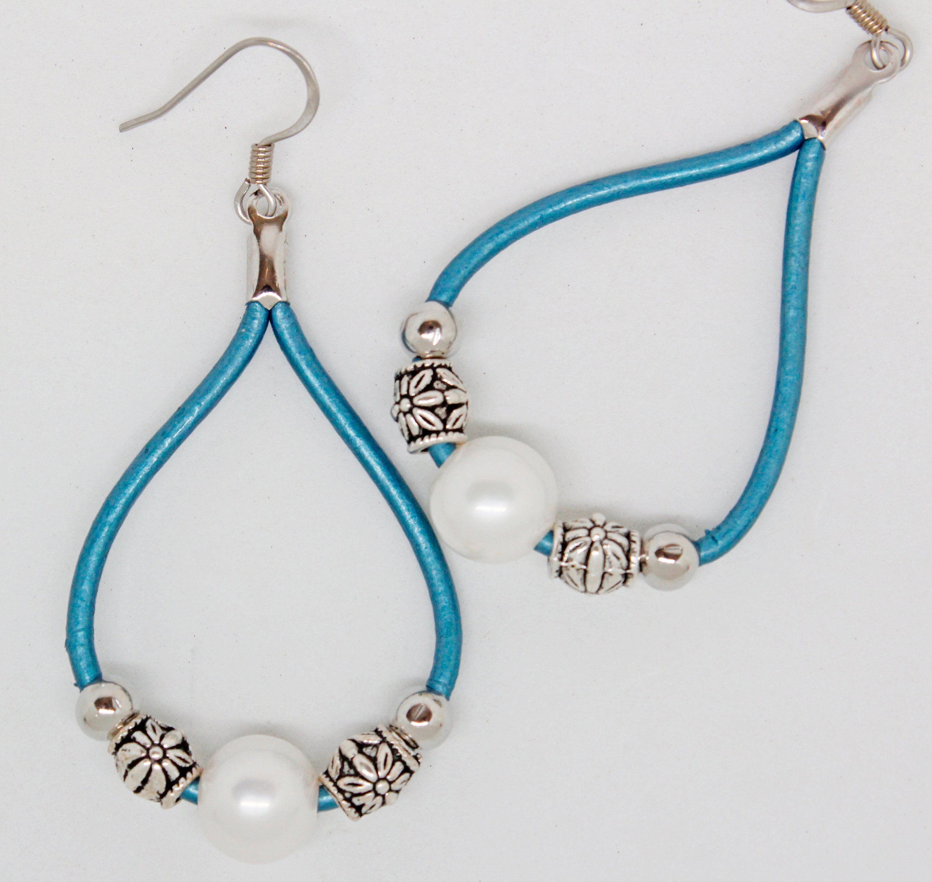 Pearls and Leather Beaded Earrings Pearl Earrings Bali Etsy