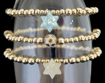 18k Gold Filled Beaded Bracelet With Choice of Star of David| Jewish Bracelet | Judaica | Hanukkah Or Bat Mitzvah Gift | Size 6 or 7