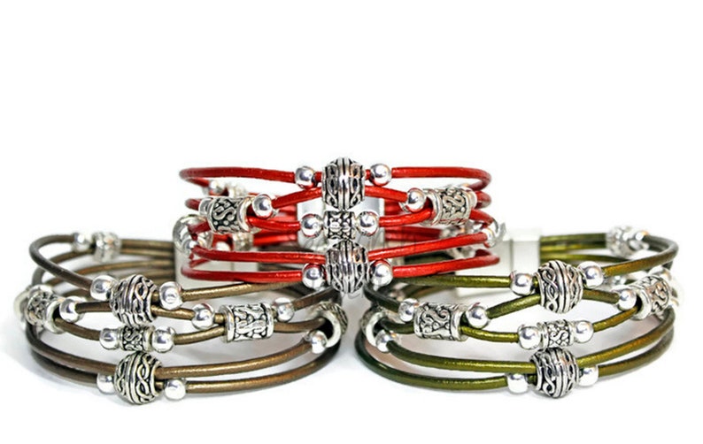Beaded Leather Bracelet Silver Bali Beads Best Selling Bracelet Tribal Bracelet Beaded Jewelry Boho Bracelet Gift For Her image 2
