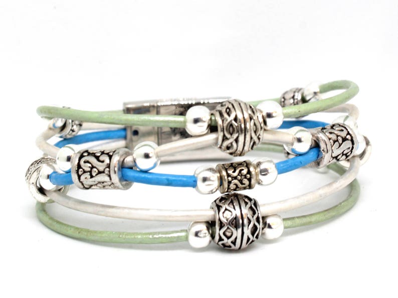 Beaded Leather Bracelet Silver Bali Beads Best Selling Bracelet Tribal Bracelet Beaded Jewelry Boho Bracelet Gift For Her image 7