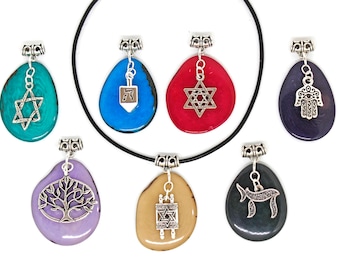 Eco-Friendly Judaica Tagua Pendant Charm Necklace | Fair Trade Ecuadorian Tagua | Jewish Charm Jewelry | Select Charm & Color