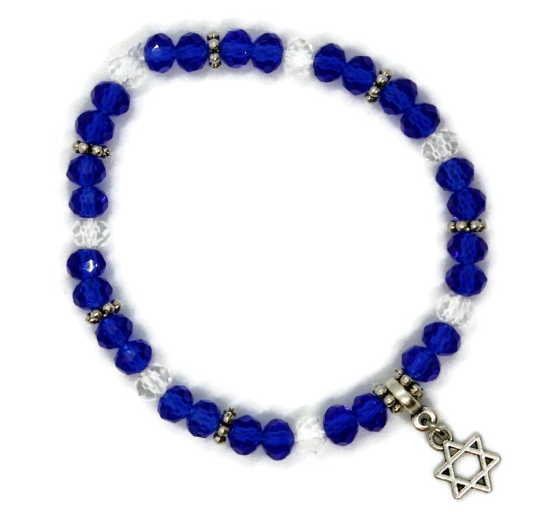 Glass Beaded Stretch Jewish Bracelet Select Star of David Evil Eye Hamza Charm Chanukah Hanukkah Gift Under 15 Bat Mitzvah Gift image 4
