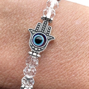 Glass Beaded Stretch Jewish Bracelet Select Star of David Evil Eye Hamza Charm Chanukah Hanukkah Gift Under 15 Bat Mitzvah Gift image 6