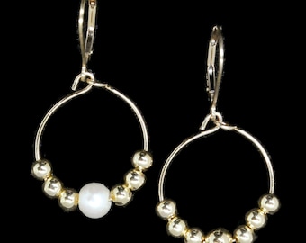 18k Gold Filled Beaded Earrings With Choice of Czech AB Glass or Genuine Pearls