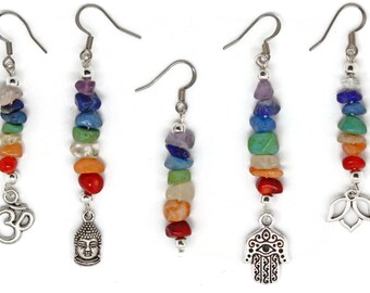 Rainbow Earrings | Chakra Earrings | Yoga Healing | Vegan Earrings | Pride Earrings | Pride Jewelry | 7 Colors of Genuine Stones & Crystal