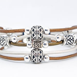 Beaded Leather Bracelet Silver Bali Beads Best Selling Bracelet Tribal Bracelet Beaded Jewelry Boho Bracelet Gift For Her image 8