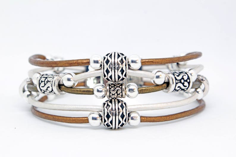 Beaded Leather Bracelet Silver Bali Beads Best Selling Bracelet Tribal Bracelet Beaded Jewelry Boho Bracelet Gift For Her image 8