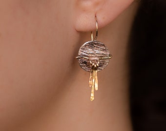 Unique sterling silver earrings combine 14k goldfilled