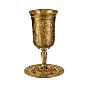 Big Kiddush Cup Elijah the prophet Gold Plated, Passover Elijah Cup
