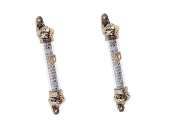 Set Of 2  Door Mezuzah's & scroll, Judaica Israel gift With Scripture Parchment Non Kosher Klaf, crown shape
