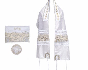 Women's Kosher Tallit Prayer Shawl with Jerusalem Embroidery