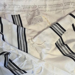 Jewish Kosher Tallit For Men Bar Mitzvah / Wedding Prayer Shawl, Black/Silver  Stripes Tallis Made In Israel