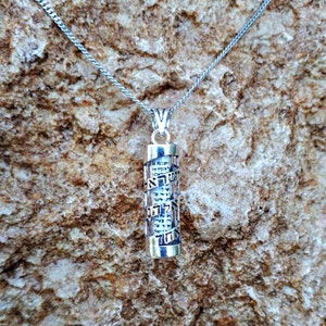 Spiral Shema Israel Mezuzah Necklace with Chain (18 Inch)  925 Serling Silver