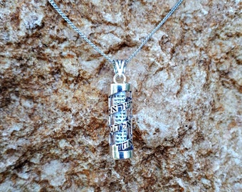 Spiral Shema Israel Mezuzah Necklace with Chain (18 Inch)  925 Serling Silver
