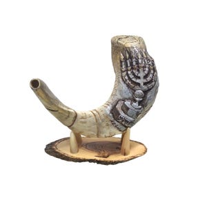 Amen Judaica Engraved Shofar With Menorah 18&quot;-20&quot; Ram Horn Shofar