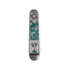 Jerusalem Design Door Mezuzah Case -  For 10 cm Scroll with enamel And Stones