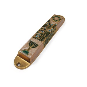 Jerusalem Design Door Mezuzah Case -  For 10 cm Scroll with Enamel And Stones
