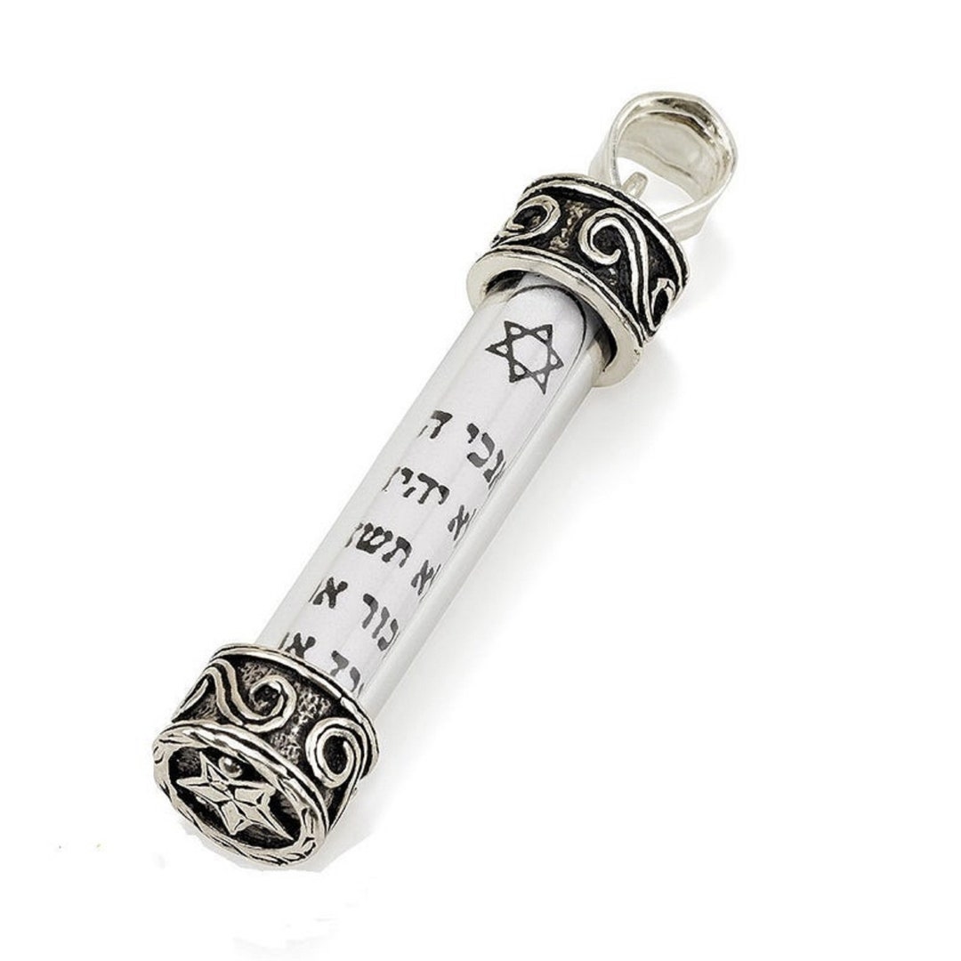 10 Commandments Mezuzah Charm Pendant Necklace With Chain, 925 Sterling