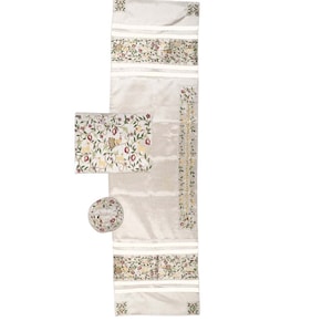 Châle de prière tallit pour femme / Bat mitzvah 100 % casher brodé de fleurs avec sac assorti et yarmulka