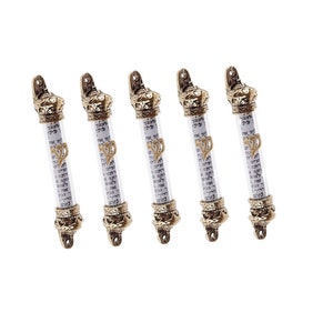 Door Mezuzah & scroll, 5 Pieces Judaica Mezuza Case Israel gift - Scripture Parchment Non Kosher