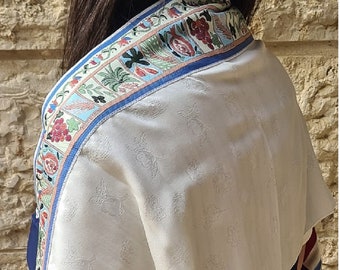 Tallit Prayer Shawl for Women Seven Species Design Kosher Women Bat Mitzvah Tallit Made In Israel By Talitania
