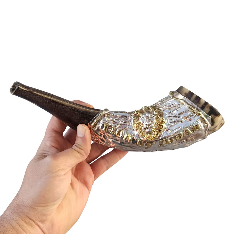 Jewish Shofar Ram Horn 12 14 Inch With Lion Silver Plated Etsy