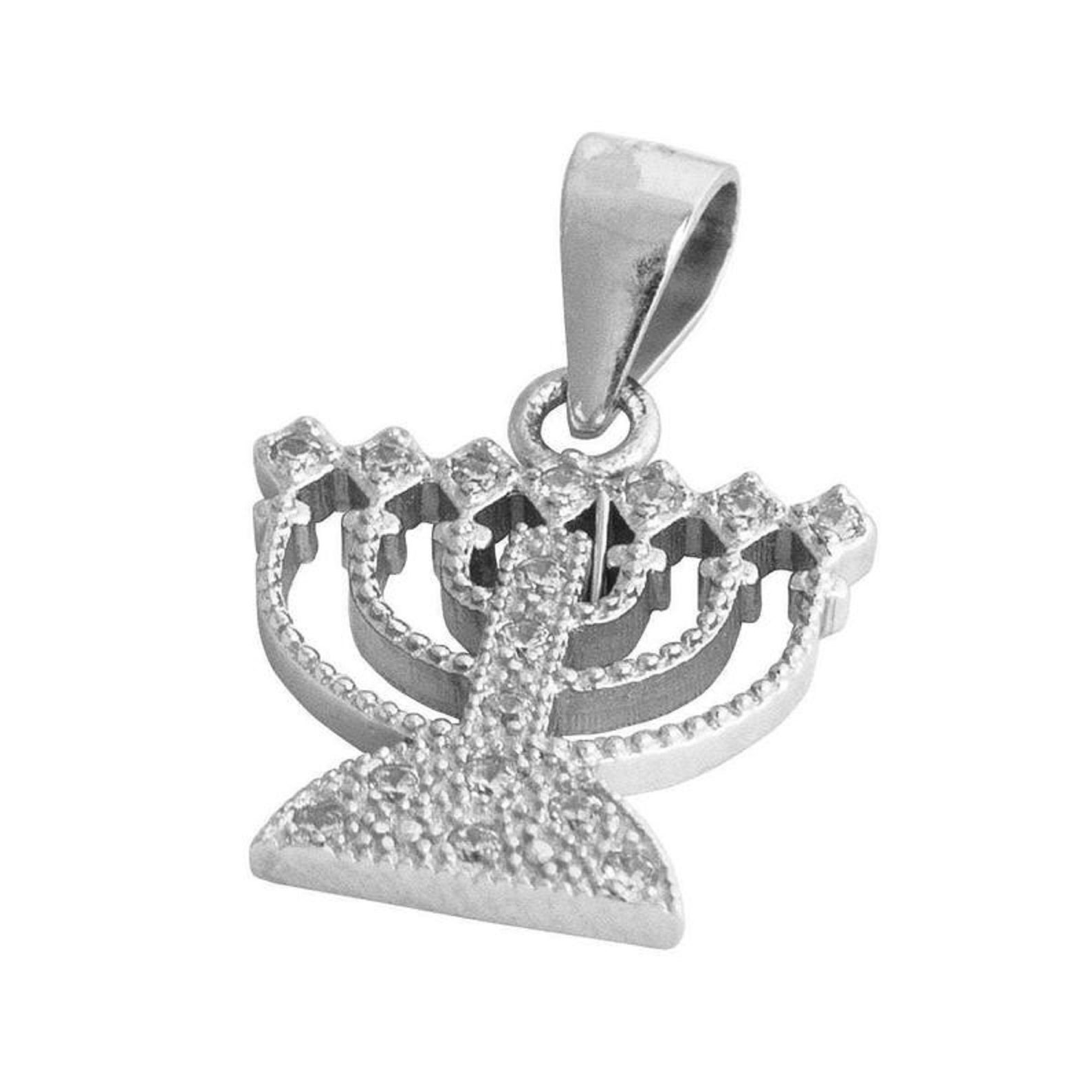 Menorah 7 Branch Pendant Necklace 925 Silver & Zircon Stones Etsy