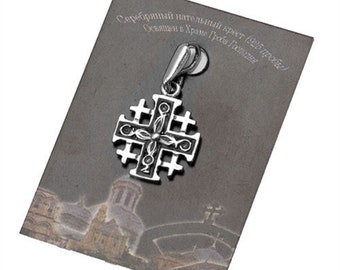 Ciondolo a forma di croce di Gerusalemme in argento 925 con catena in argento