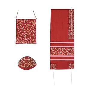 Châle de prière Talit pour femme 100 % casher brodé de fleurs avec sac assorti et yarmulka